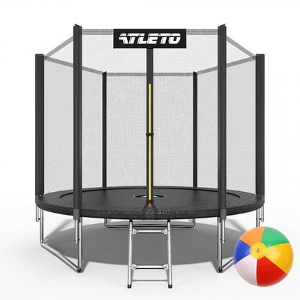 Дитячий спортивний вуличний батут з сіткою і драбинкою 252 см Atleto чорний для будинку дачі вулиці, фото 1