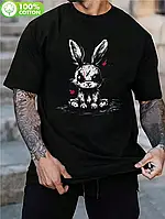 Модна футболка бавовняна з принтом Зайчик | Крута футболка стильна | Чоловіча футболка молодіжна | Літня футболка класна