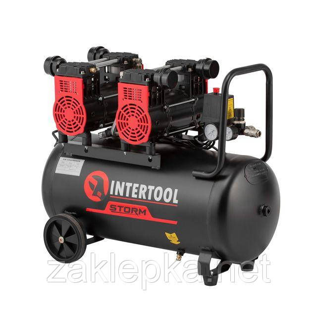 Компресор 50 л, 2х1.5 кВт, 8aтм, 400 л/хвил, 1400 об/хв, безмасляний, 4 циліндра INTERTOOL PT-0037