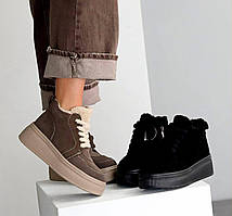 Зимние ботинки женские замшевые на утолщеной подошве на молнии и шнурках 36-41