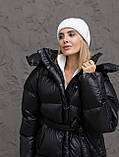 Жіночий зимовий пуховик пуфер Арктика з біопухом Huvis, блискуча куртка з капюшоном, тепла молодіжна модель 42–50 чорний, фото 2