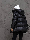 Жіночий зимовий пуховик пуфер Арктика з біопухом Huvis, блискуча куртка з капюшоном, тепла молодіжна модель 42–50 чорний, фото 9