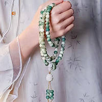 Тибетські чотки з насіння дерева Бодхі з намистиною лотоса, 108 намистин діаметром 10 мм