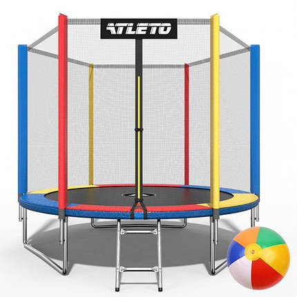 Дитячий спортивний вуличний батут із захисною сіткою і драбиною 312 см Atleto Multikolor різнокольоровий для дачі вулиці, фото 1