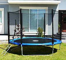 Дитячий спортивний вуличний батут із зовнішньою захисною сіткою і драбиною 312 см Atleto синій для дачі вулиці дому, фото 3