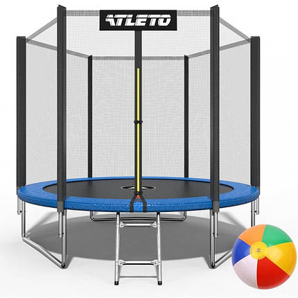 Дитячий спортивний вуличний батут із зовнішньою захисною сіткою і драбиною 312 см Atleto синій для дачі вулиці дому, фото 1