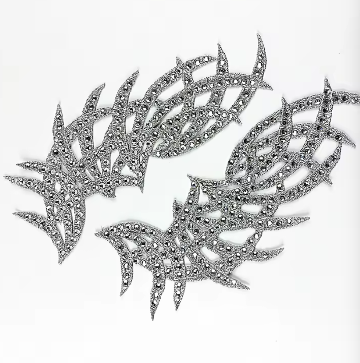 Мереживний фрагмент декорований стразами 23х10 см, Колір Silver, стрази Crystal c 1 пара