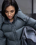 Жіночий зимовий пуховик-пуфер Корсика оверсайз зі знімним капюшоном, тепла куртка з біопухом 40–46 малахіт, фото 5