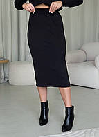 Теплая женская черная юбка в рубчик на флисе Merlini Саронно Зимняя теплая юбка с боковым разрезом и эластичным поясом