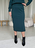 Теплая юбка в рубчик на флисе зеленая Merlini Саронно Стильная и комфортная юбка с разрезом для осенне-зимнего сезона