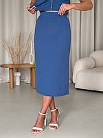 Юбка в рубчик с боковым разрезом синяя Merlini Арта 400001463