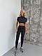 Жіночий спортивний костюм графітовий з топом і лосинами, фітнес-костюм для залу, спорту та йоги із швами назовні S - фото 7 - id-p2795080050