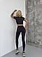 Жіночий спортивний костюм графітовий з топом і лосинами, фітнес-костюм для залу, спорту та йоги із швами назовні S - фото 8 - id-p2795080050