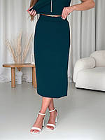 Юбка в рубчик с боковым разрезом зеленая Merlini Арта 400001465