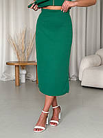 Юбка в рубчик с боковым разрезом зеленая Merlini Арта 400001468