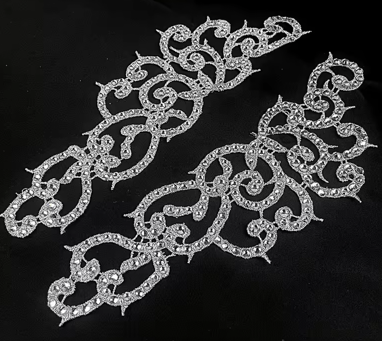 Лейси нашивні 22х7см,, Колір Silver стрази Crystal 1 пара