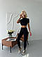 Жіночий чорний костюм графітовий з топом і лосинами, фітнес-костюм для залу, спорту та йоги із швами назовні S - фото 4 - id-p2795081036