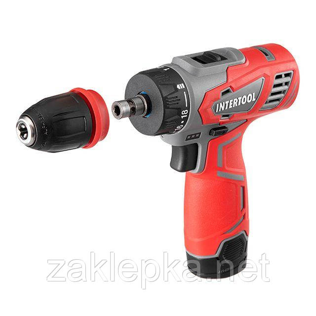 Дриль-шурупокрут акумуляторний 12 В, 30 Nm, 0.8-10 мм, 1.5 Аг, знімний патрон INTERTOOL DT-0314