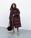Жіноче зимове подовжене пальто-пуховик Оксфорд зі знімним капюшоном, тепле пальто оверсайз з біопухом 42–50 бургунді, фото 9
