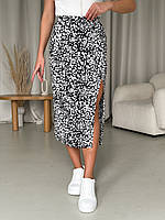 Длинная женская юбка леопардовый принт черная Merlini Лакко 400001484