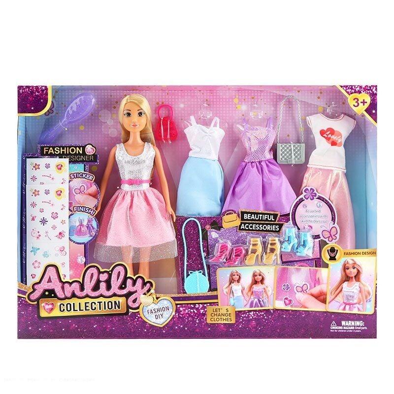 Лялька з аксесуарами 616292 (24) висота 29 см, шарнірні кінцівки, 2 сукні, 3 пари взуття, штани, футболка, 3 сумочки, гребінець,