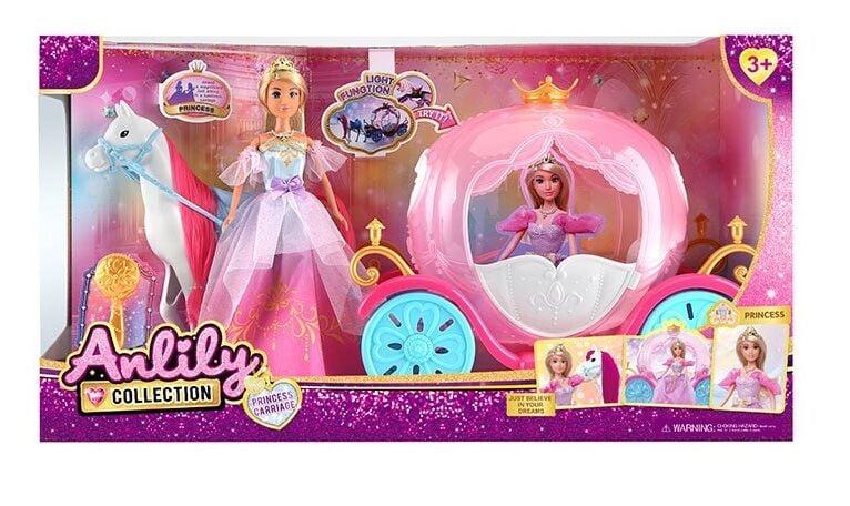 Лялька з каретою 616851 (6) підсвічування, висота ляльки 30 см, шарнірні кінцівки, намисто, корона, кінь із сідлом, карета,