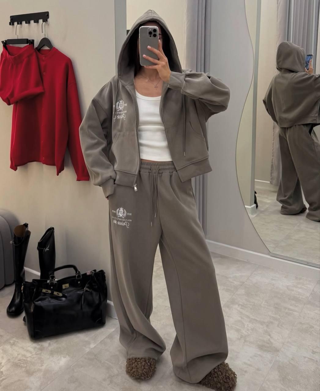 Костюм жіночий турецька трьохнитка на флісі ПЕНЬЄ + рібана Модель: 776-937 Колір: сіро-коричневий, фото 1