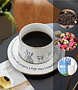 Кухоль із блюдцем і ложкою кераміка набір чашка та блюдце з котами оригінальний подарунок, фото 5