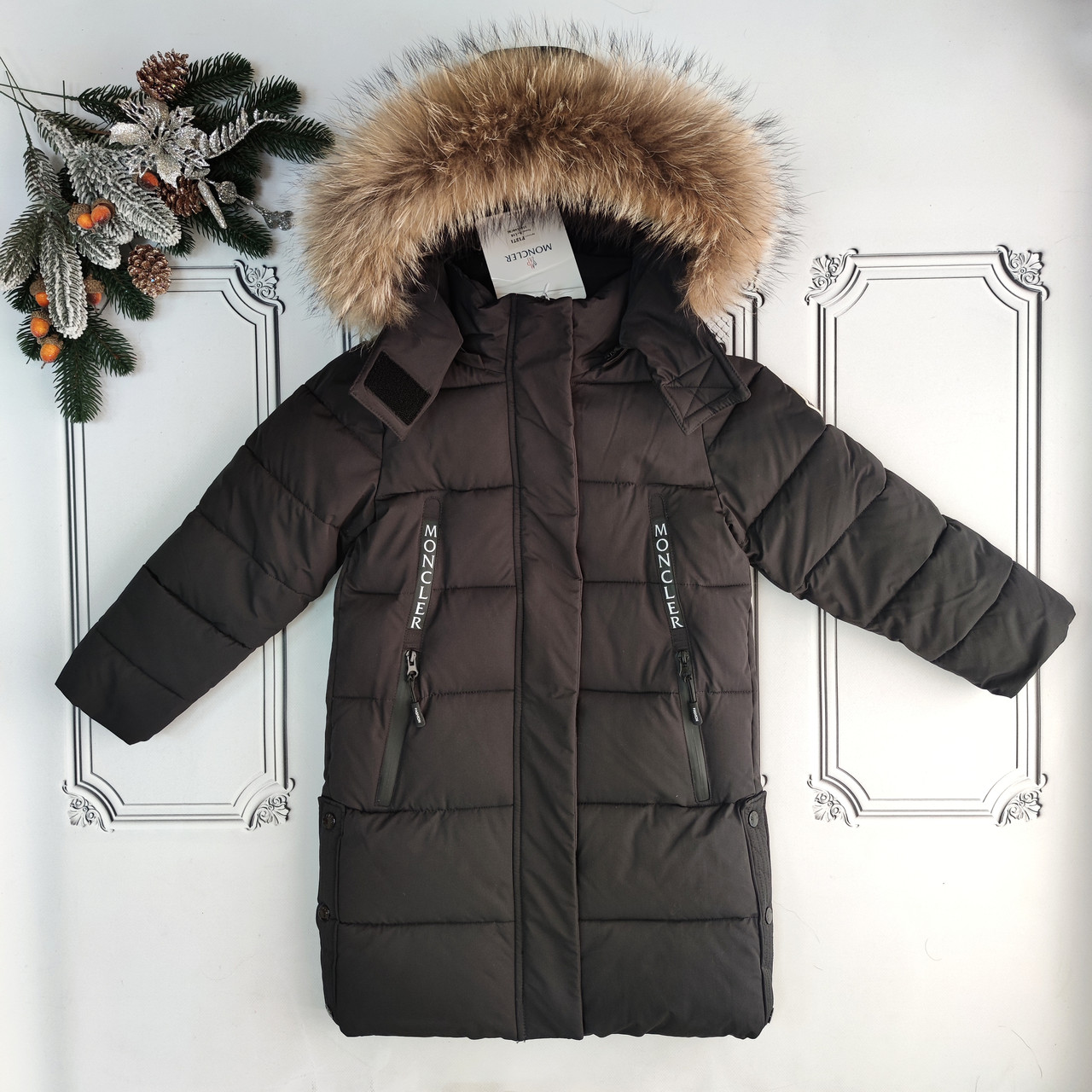 Дитяче чорне зимове пальто, подовжена куртка пуховик для хлопчика підлітка