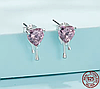 Сережки-гвіздочки "Heart Crystal" 925 проба кульчики-пусети рожеві сердечки, фото 2