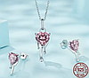 Комплект срібних прикрас з рожевим сердечком 925 проба "Heart Crystal" (кулон і сережки), фото 4