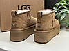 Зимові жіночі UGG Mini Platform XL Ginger beige УГГІ замшеві бежеві на платформі, фото 6