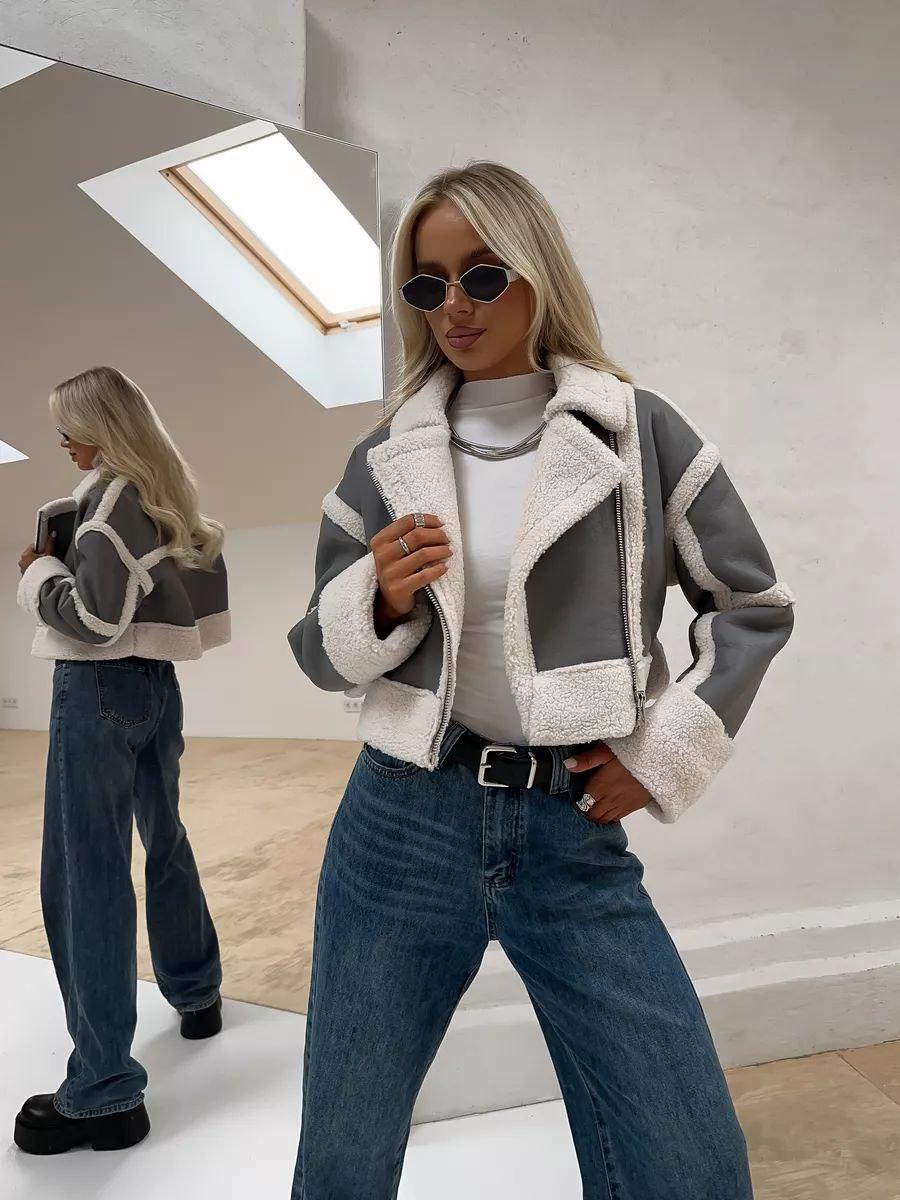 Дублянка жіноча вкорочена зі штучним хутром Модель: 1553-8025, фото 1