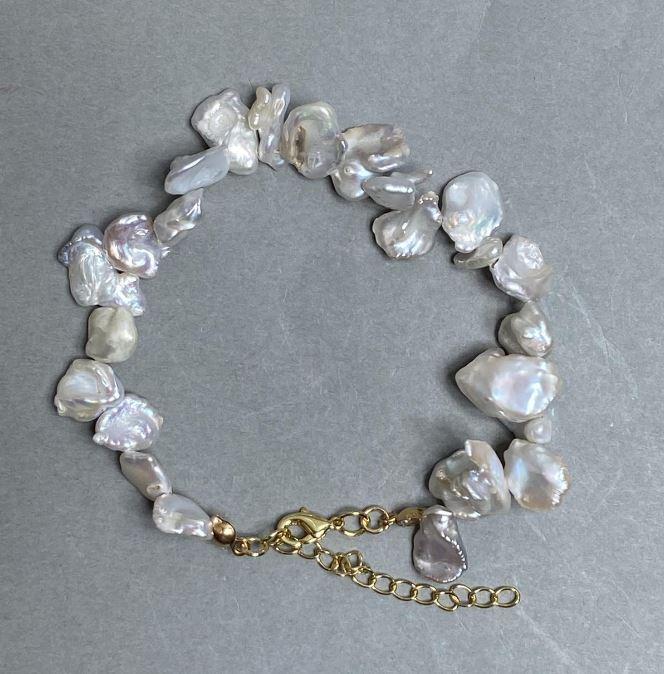 Браслет Барочні Перли d-8-15х9-10мм+- L- 19см+5см+- подовжуючий ланцюжок, фото 1