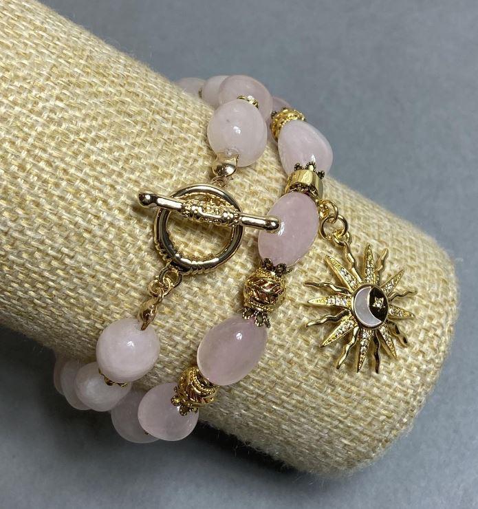 Сет браслетів Рожевий кварц галтівка 12х10мм+- L-20мм+-, фото 1