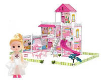 Ляльковий будинок з ляльками,Рожевий Ляльковий будинок з меблями та аксесуарами