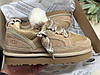 Жіночі UGG Lowmel Sneaker Beige зимові міні УГГІ замшеві бежеві на шнурівці, фото 4