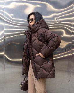 Жіноча зимова куртка-пуховик Bella з біопухом g-soft, тепла куртка з капюшоном до -20°C розміри 42–54 шоколад, фото 1