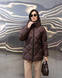 Жіноча зимова куртка-пуховик Bella з біопухом g-soft, тепла куртка з капюшоном до -20°C розміри 42–54 шоколад, фото 4