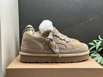 Жіночі UGG Lowmel Sneaker Beige зимові міні УГГІ замшеві бежеві на шнурівці