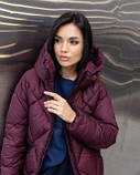 Жіноча зимова куртка-пуховик Bella з біопухом g-soft, тепла куртка з капюшоном до -20°C розміри 42–54 бургунді, фото 3