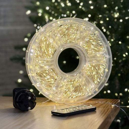 Гірлянда світлодіодна новорічна мішура гілочки на котушці 1500 LED 50 м теплий білий прозорий дріт від мережі AND 55-2 Jw, фото 1