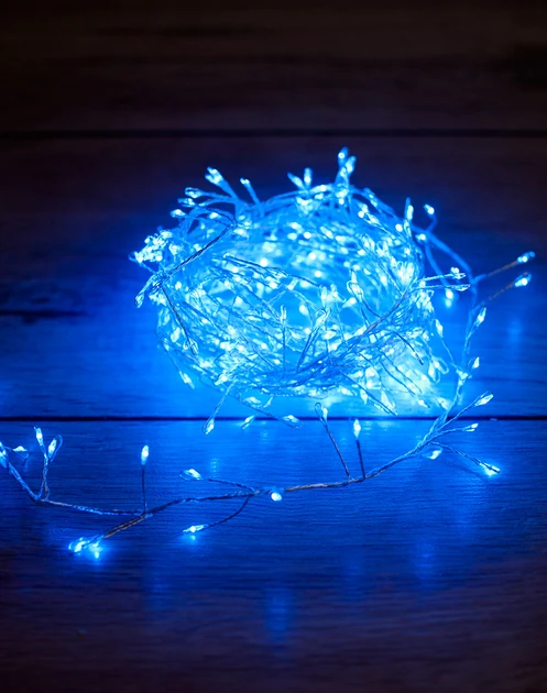 Гірлянда світлодіодна новорічна мішура гілочки на котушці 1500 LED 50 м блакитний прозорий дріт від мережі AND 56-1 Jw, фото 1