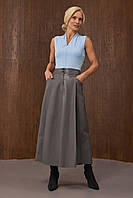 Спідниця жіноча екошкіра з кишенями сіра