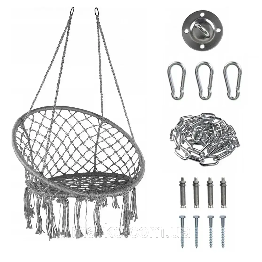 Крісло підвісне бразилійське + комплект кріплення Bonro B-092 сірий 120 кг (mrk)