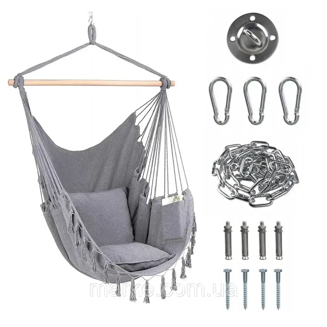 Крісло підвісне бразилійське + комплект кріплення Bonro B-093 сірий 120 кг (mrk), фото 1