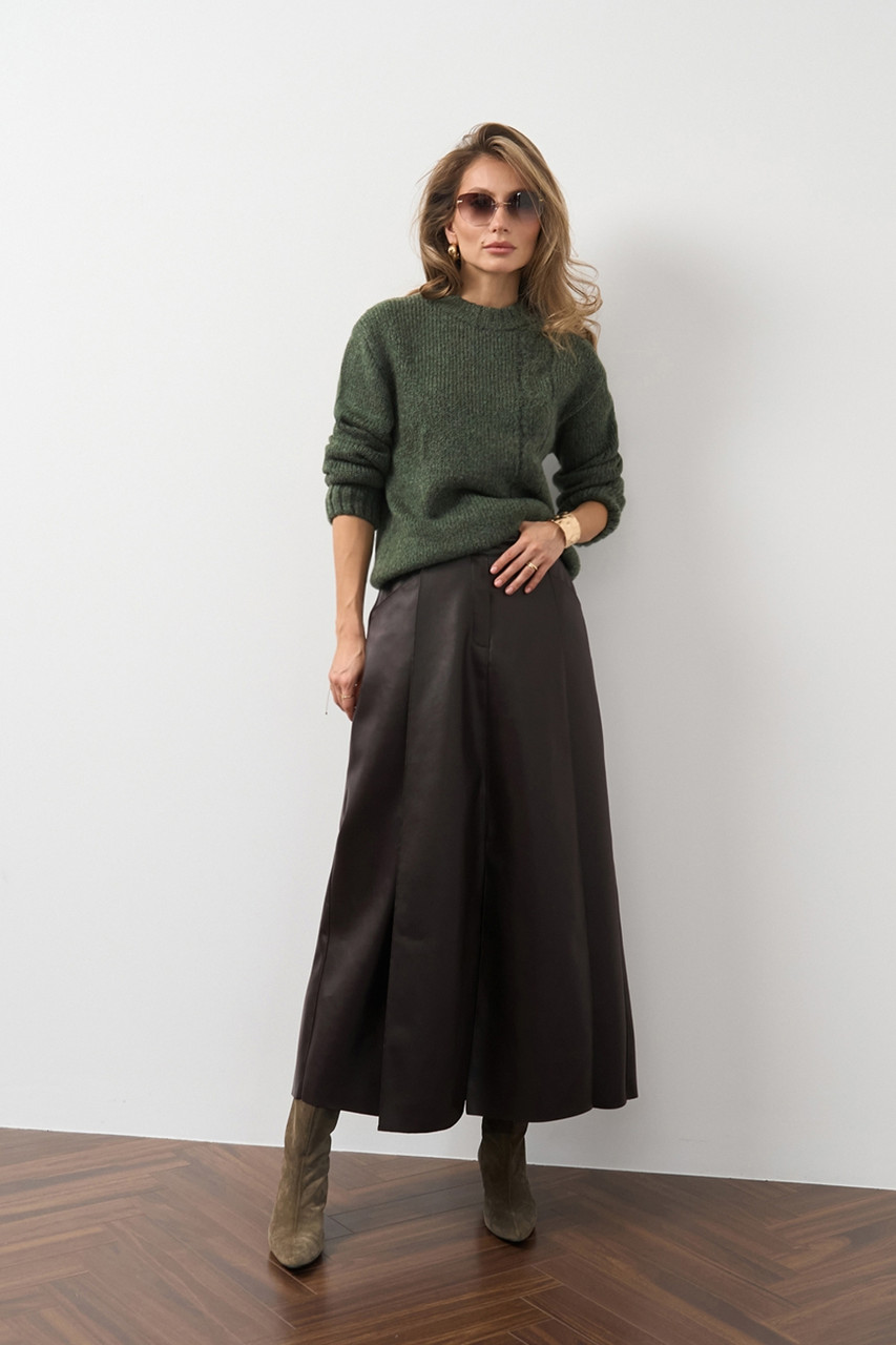 Спідниця жіноча екошкіра з кишенями холодний шоколад