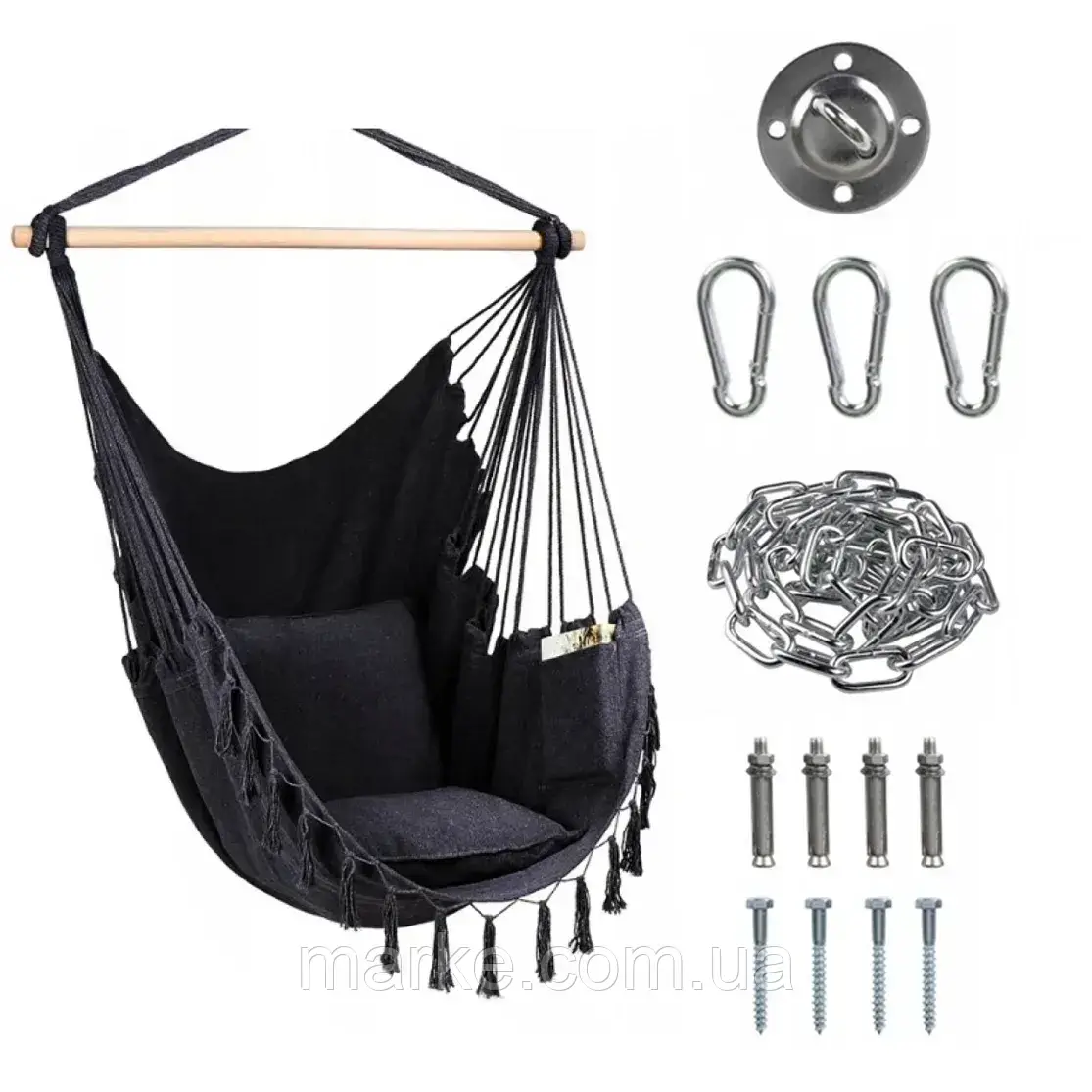 Крісло підвісне бразилійське + комплект кріплення Bonro B-093 чорний 120 кг (mrk)