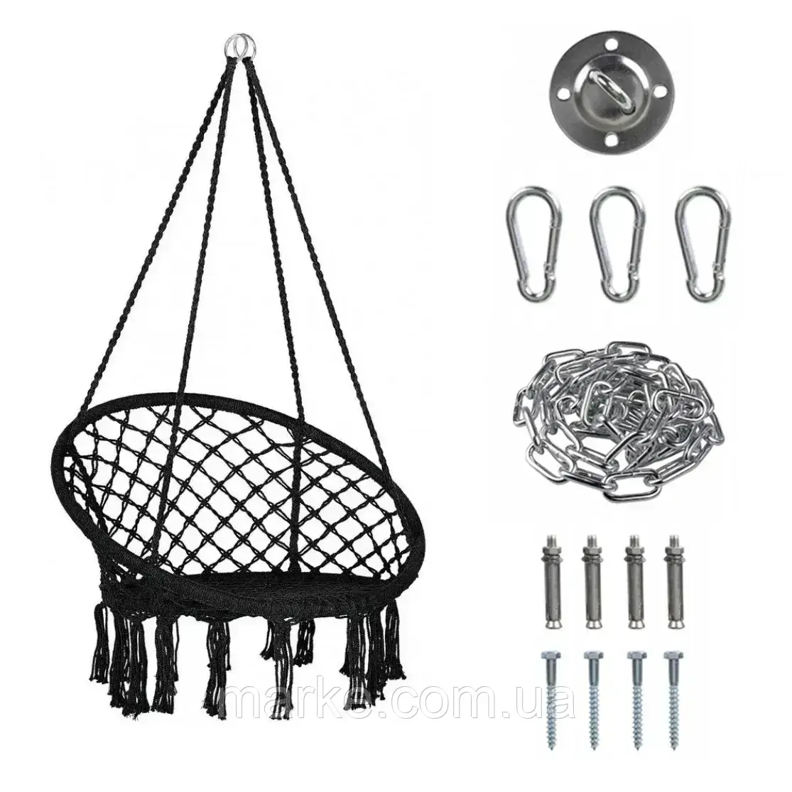 Крісло підвісне бразилійське + комплект кріплення Bonro B-092 чорний 120 кг (mrk)