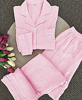 Легенька жіноча піжама з сорочкою та штанами з муслін, розміри 42-44 та 46-48